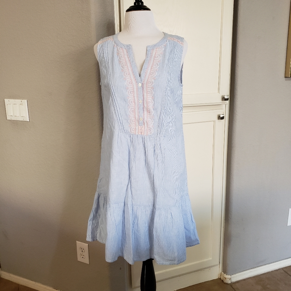 Southern Tide Michelle Embroidered Sleeveless Blue White Shift Dress Size XS